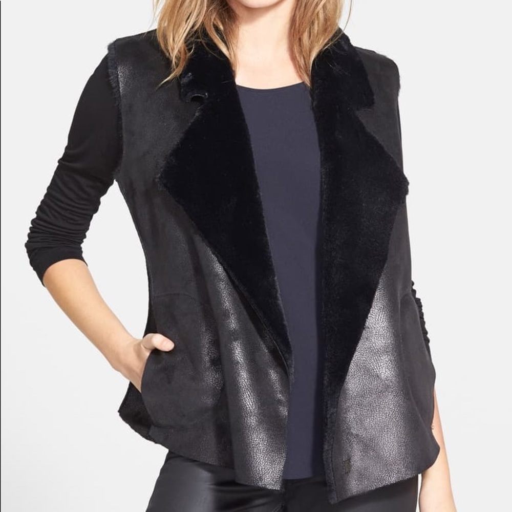French Connection Rhonda fur/suede black vest